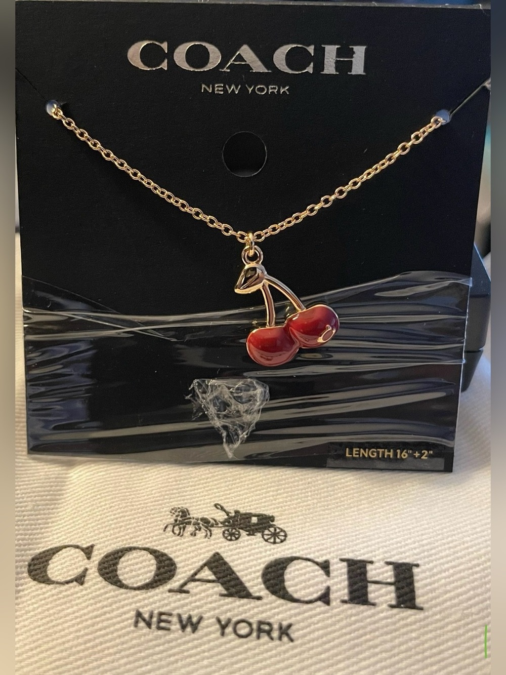 Coach Gold-Tone Cherry Pendant Necklace with Red Enamel